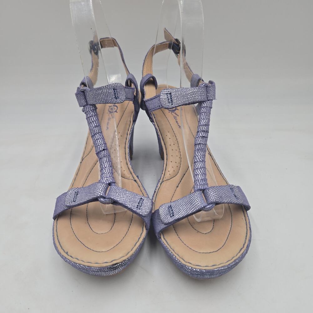 Born Crown Women's Purple Leather Wedge Sandals Ankle Strap Buckle US 8 EU 39 M - Picture 2 of 7